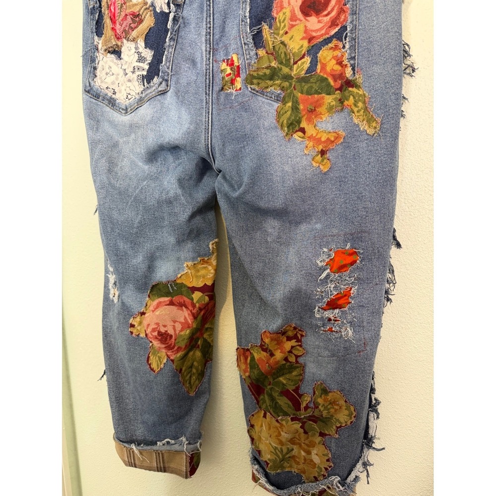 Angels Forever Young Custom Boho Floral Patchwork Jeans Upcycle Distressed - Picture 3 of 10